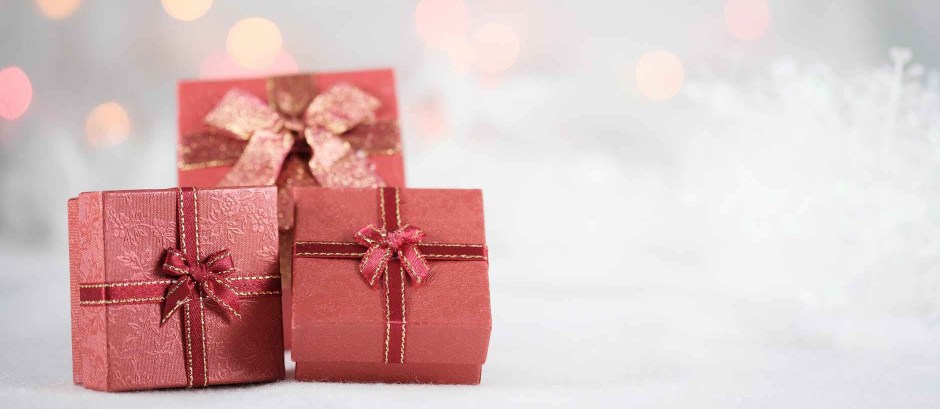 Three red gift boxes